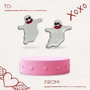 Ghost 👻 Earrings Spooky Halloween Pierced Ears Studs Jewelry Enamel Goth Spirit